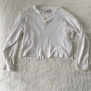 Everlane White Long Sleeve Henley Top
